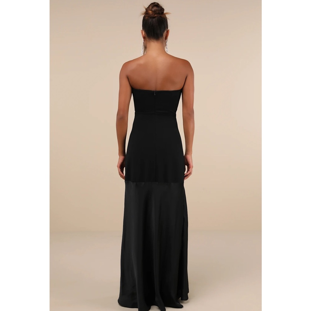 Lulus Compelling Style Black Strapless A-Line Maxi Crepe/Satin Maxi Dress NWT M - Picture 2 of 15
